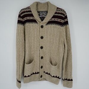 Red Herring Mens Shawl Collar Sweater Knit Cardigan Fair Isle Nordic Style Small